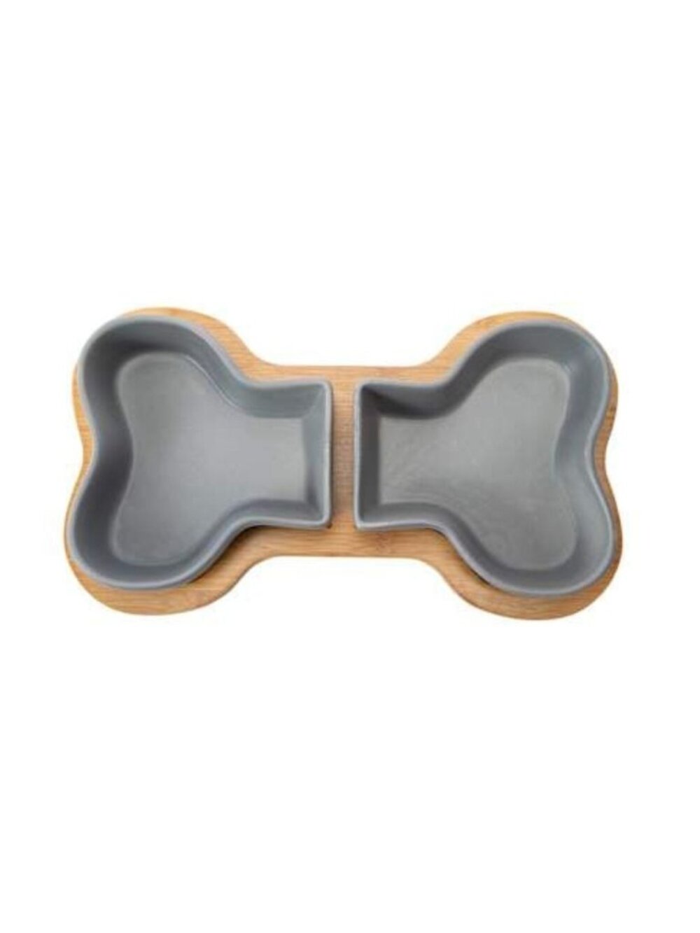 Bone Shape Bowl Set For Dogs & Cats 2 Ceramic Bowls With Bamboo Tray Suitable Fo